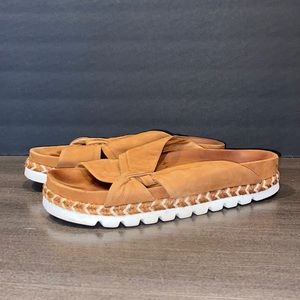 J/Slides NYC Lilia Sandals cognac nubuck leather knot platform slides Size 8